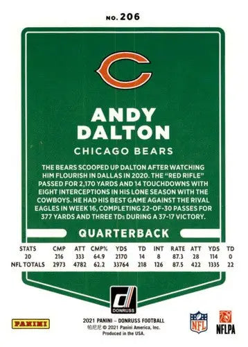 Original gloss Andy Dalton football card from 2021 Donruss Press Proof Red featuring Bears