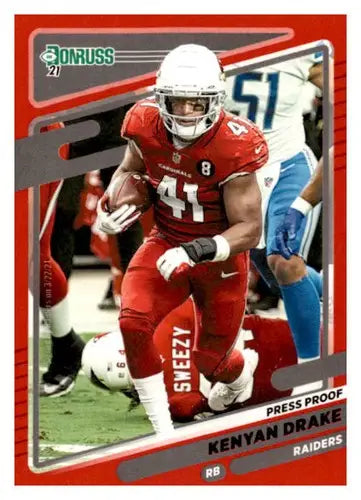 Kenyan Drake football card with original gloss from 2021 Donruss Press Proof Red series
