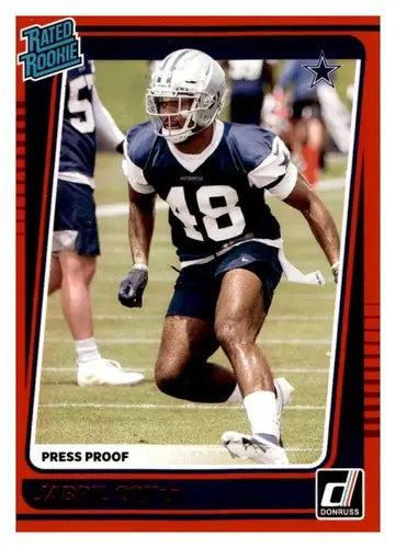 Original gloss football trading card featuring Jabril Cox 2021 Donruss Press Proof Rookie