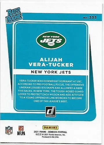 2021 Donruss Press Proof Red Alijah Vera-Tucker football card with original gloss NYC Jets