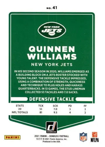 2021 Donruss Press Proof Red #41 Quinnen Williams NM-MT NY Jets - Football Card Single