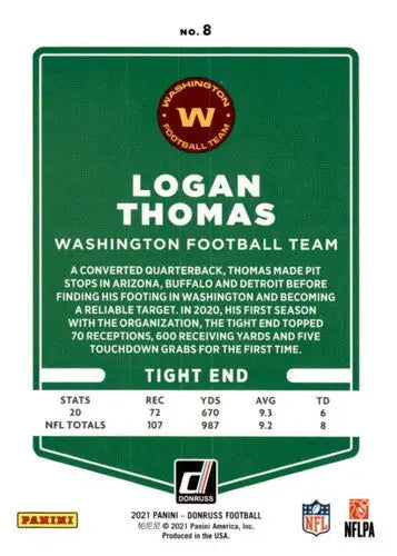 2021 Donruss Press Proof Red Logan Thomas football card with original gloss, sports cards