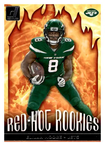 Elijah Moore football card from 2021 Donruss Red Hot Rookies series for NY Jets