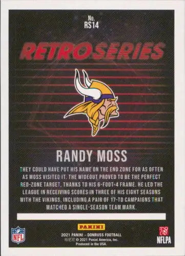 Original gloss 2021 Donruss Retro Series Randy Moss football card featuring Vikings NFL collectible