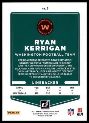 2021 Donruss Ryan Kerrigan 5 Washington Football Team - Football Card Single