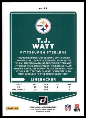 2021 Donruss T.J. Watt 22 Pittsburgh Steelers - Football Card Single