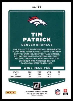 2021 Donruss Tim Patrick 186 Denver Broncos - Football Card Single