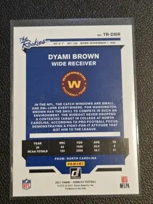 2021 Donruss #TR-DBR Dyami Brown The Rookies - Football Card Single