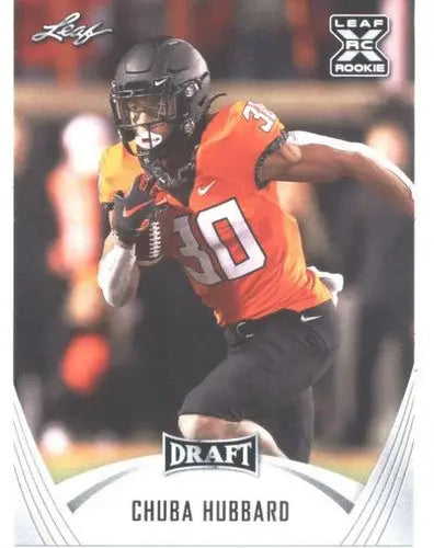 Chuba Hubbard rookie football card from 2021 Leaf Draft with original gloss, cards typically sell