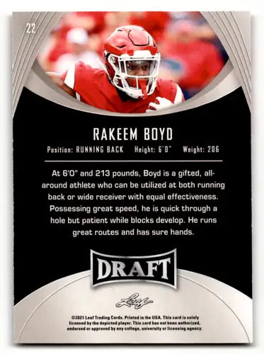 2021 Leaf Draft #22 Rakeem Boyd NM-MT XRC ID:46788 - Football Card Single