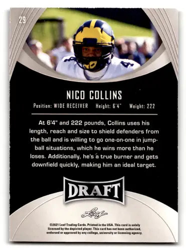 2021 Leaf Draft #29 Nico Collins NM Near Mint XRC ID:46787 - Football Card Single