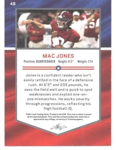 Mac Jones football card from 2021 Leaf Draft with original gloss and Simply Sandoval branding