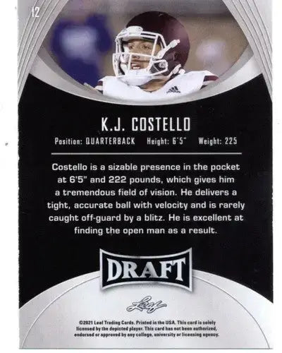 2021 Leaf Draft Gold #12 K.J. Costello NM-MT XRC - Football Card Single
