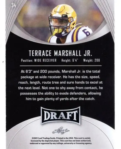 Original gloss Terrace Marshall Jr. football card from 2021 Leaf Draft Gold Simply Sandoval