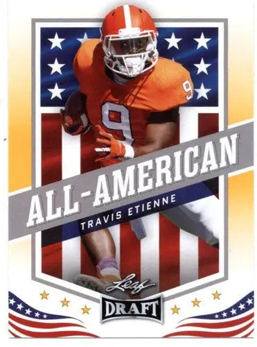 2021 Leaf Draft Gold Travis Etienne football card with original gloss for Simply Sandoval