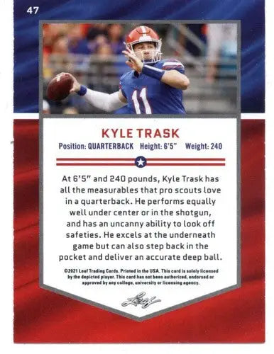 Kyle Trask football card from Leaf Draft Gold 2021 with original gloss by Simply Sandoval