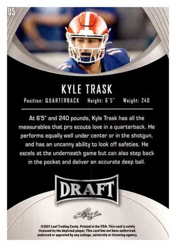 Kyle Trask football card from 2021 Leaf Draft Gold with original gloss, NM Near Mint