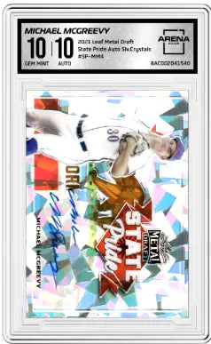 Autographed graded metal draft Michael McGreevy baseball card with State Pride design