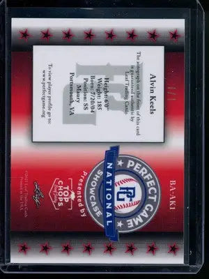 2021 Leaf Perfect Game National Showcase Alvin Keels #BA-AK1 1/1 Autograph - Baseball Card Single