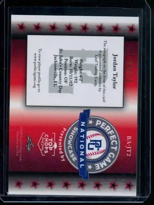 2021 Leaf Perfect Game National Showcase Jordan Taylor #BA-JT2 14/25 Autograph - Baseball Card Single