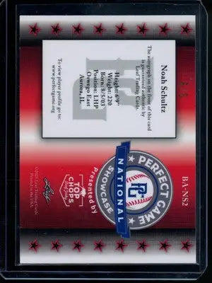 2021 Leaf Perfect Game National Showcase Noah Schultz #BA-NS2 Autograph 6/6 - Baseball Card Single