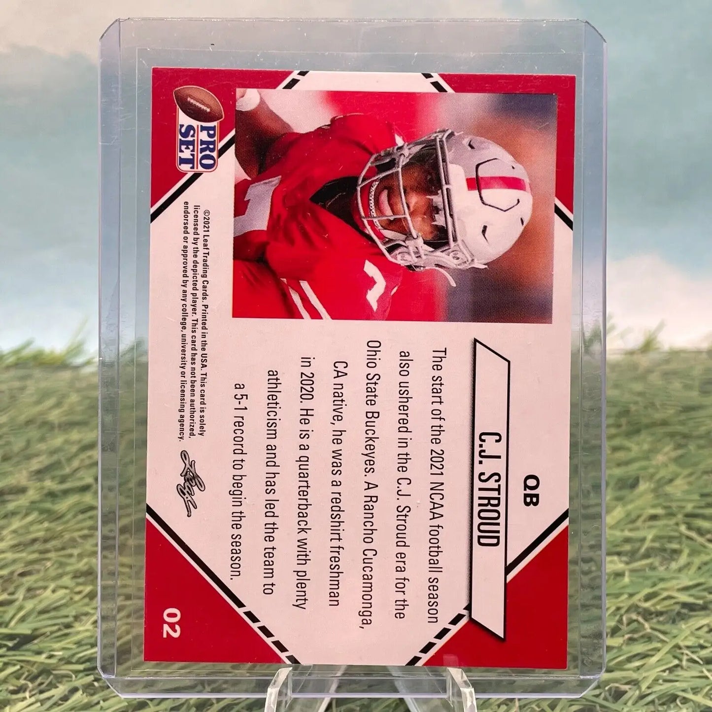 C.J. Stroud Ohio State Rookie Card 2021 Leaf Pro Set featuring the #2 player design