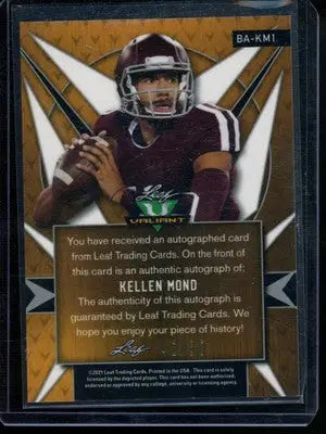 2021 Leaf Valiant Kellen Mond #BA-KM1 42/50 Autograph RC Football - Football Card Single