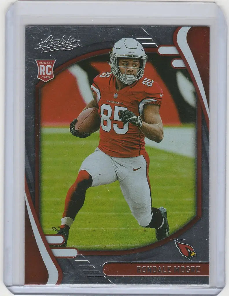 Football trading card of Rondale Moore Arizona Cardinals running with the ball in red jersey