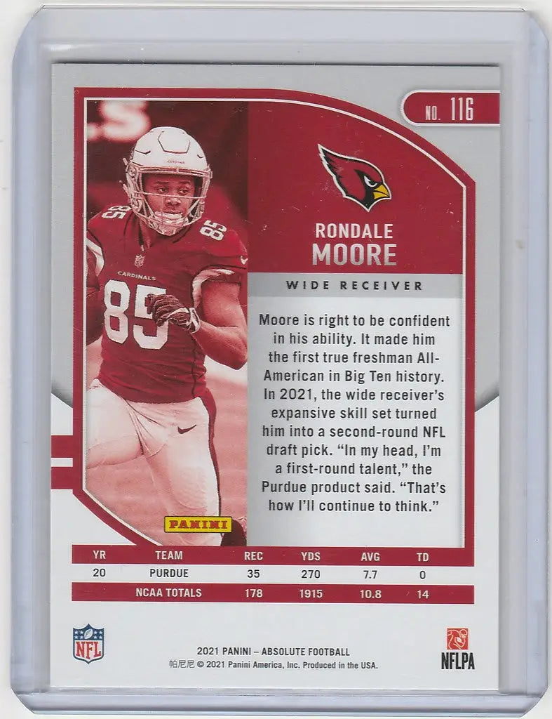 Football trading card of Rondale Moore, Arizona Cardinals, from Panini Absolute 2021
