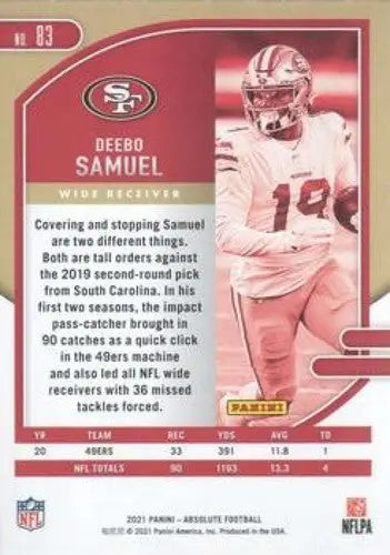 Original gloss Panini Absolute Deebo Samuel football card from 2021 Panini Absolute set