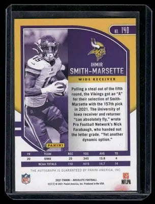 2021 Panini Absolute Football Ihmir Smith-Marsette #140 Red RC 029/100 Football - Football Card Single