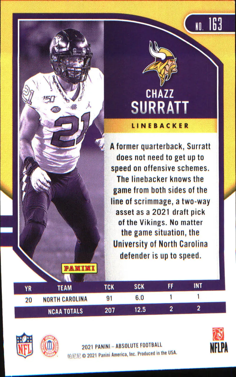 2021 Panini Absolute Yellow #163 Chazz Surratt Rookie