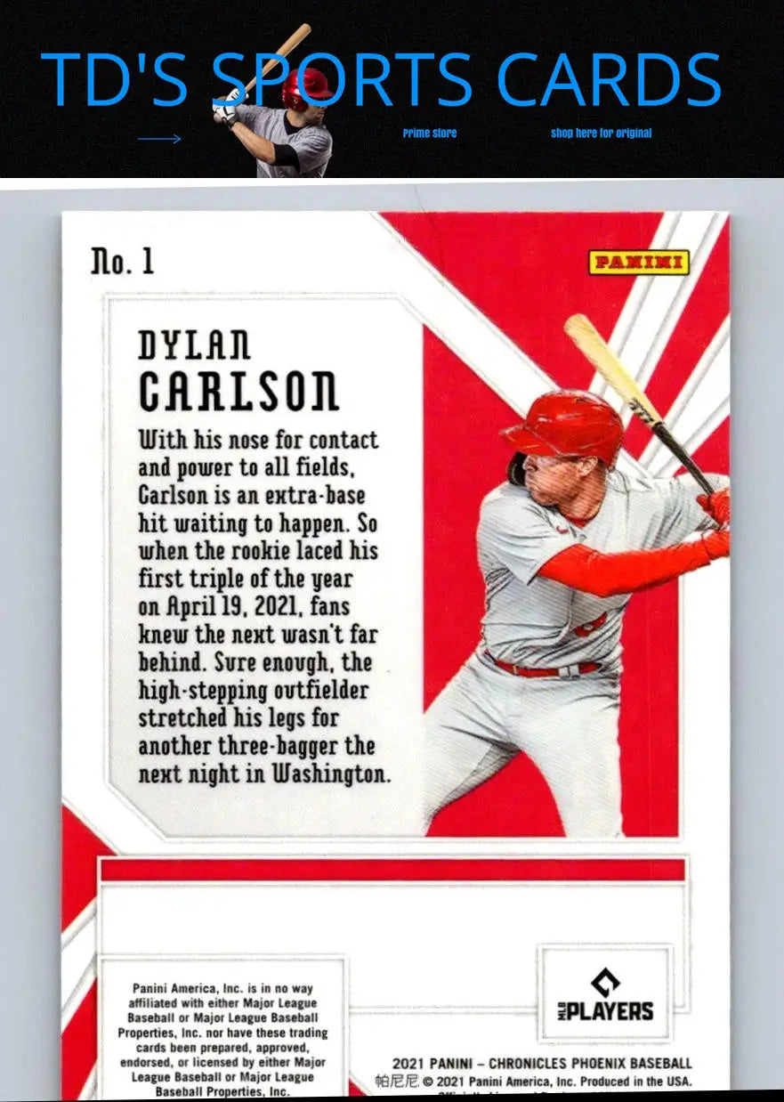 Dylan Carlson baseball card from 2021 Panini Chronicles Carlson Phoenix Building collection
