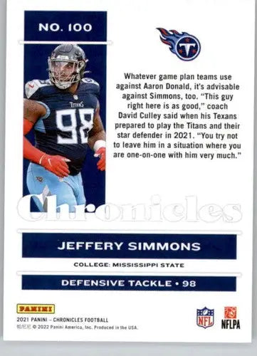 2021 Panini Chronicles #100 Jeffery Simmons NM-MT Titans ID:48354 - Football Card Single