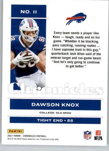 Dawson Knox football card from Panini Chronicles with original gloss, Bills memorabilia