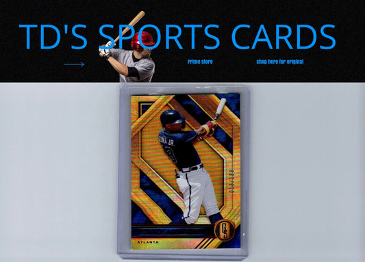 Baseball trading card of Ronald Acuna Jr. Gold Standard Red from Panini Chronicles 2021