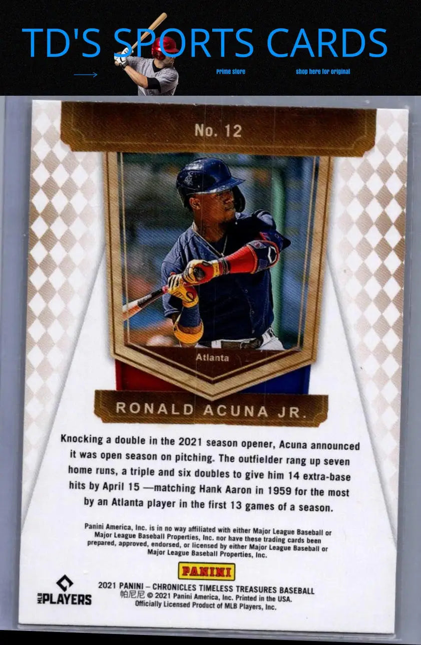 Ronald Acuna Jr baseball card from Panini Chronicles Timeless Treasures set