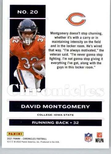 Original gloss Panini Chronicles David Montgomery football card for Bears collection