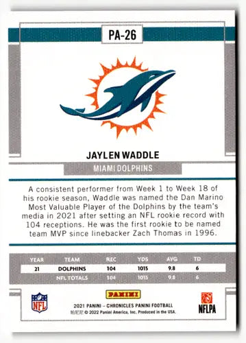2021 Panini Chronicles Panini #26 Jaylen Waddle NM-MT Dolphins ID:48264 - Football Card Single