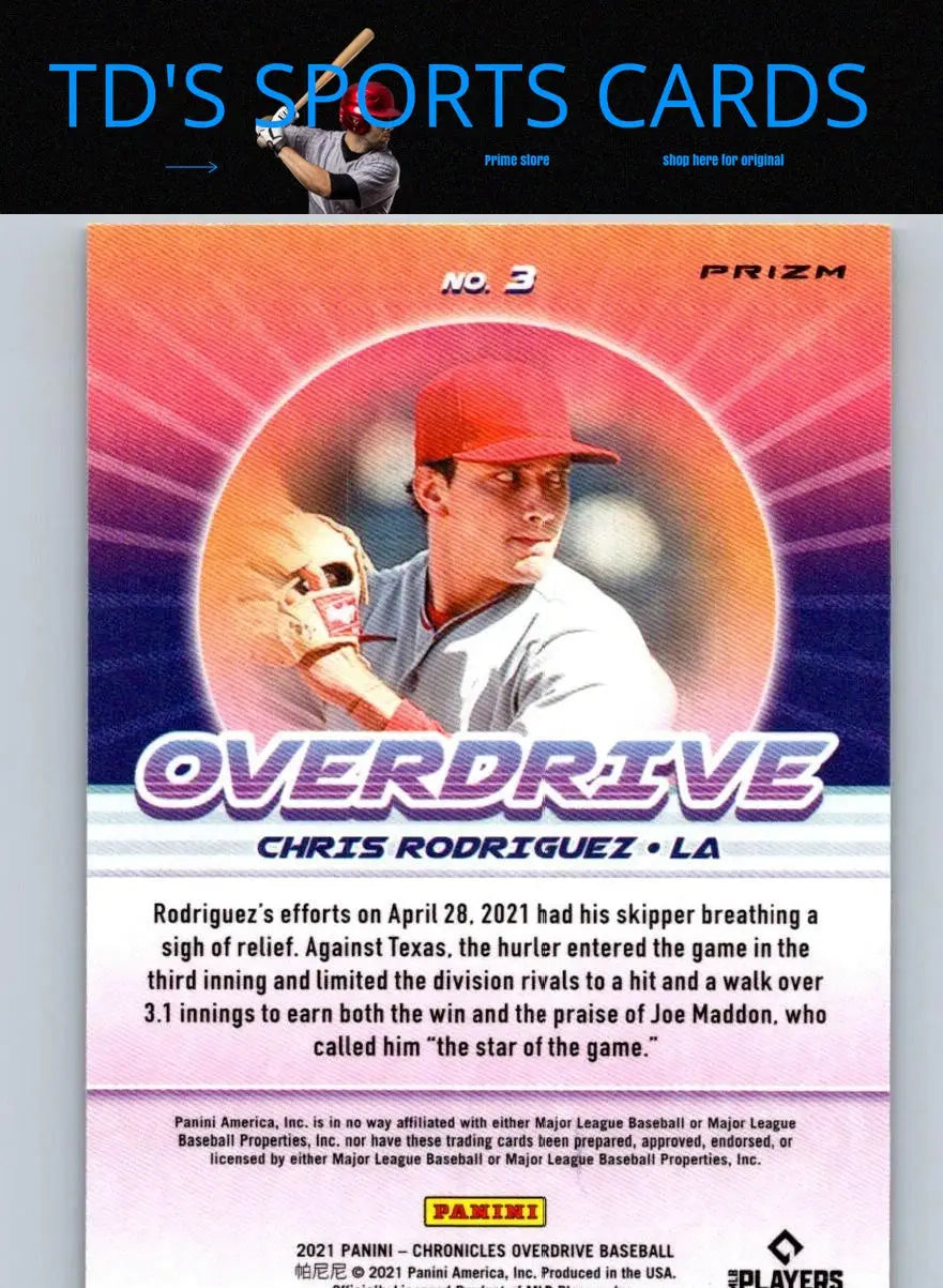 Chris Rodriguez Overdrive baseball card from 2021 Panini Chronicles Rodriguez Overdrive Building Blocks