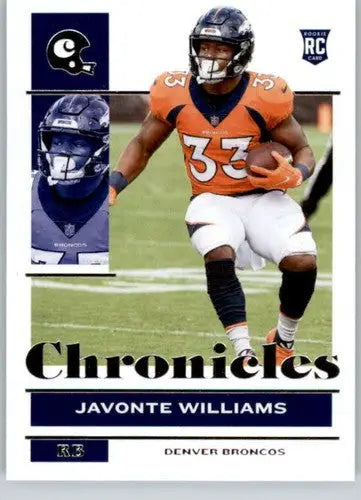 Original gloss of Javonte Williams rookie card from Panini Chronicles 2021 Broncos