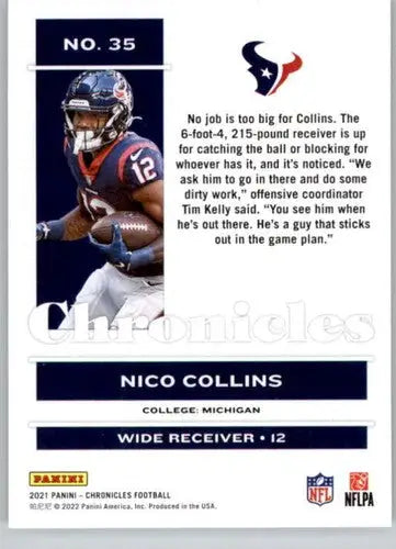 Panini Chronicles Nico Collins football card with original gloss Texans ID 48324