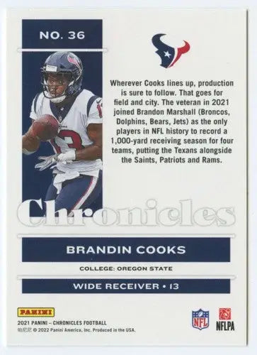 2021 Panini Chronicles #36 Brandin Cooks NM-MT Texans ID:48325 - Football Card Single