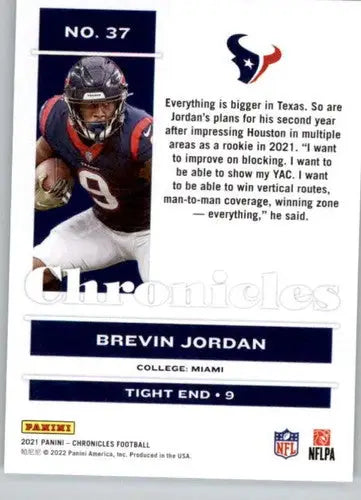 Panini Chronicles Brevin Jordan football card with original gloss featuring Texans player