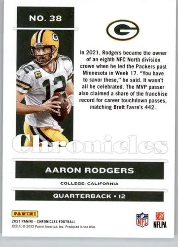 2021 Panini Chronicles Aaron Rodgers football card with original gloss and Packers ID 48327