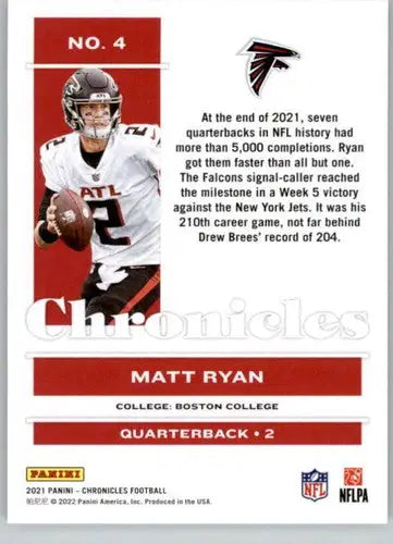 Original gloss Matt Ryan football card from Panini Chronicles Falcons collection