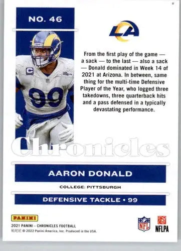 Original gloss Panini Chronicles Aaron Donald football card LA Rams 2021