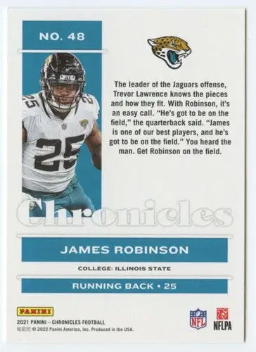 Panini Chronicles James Robinson football card with original gloss from 2021 Jaguars collection