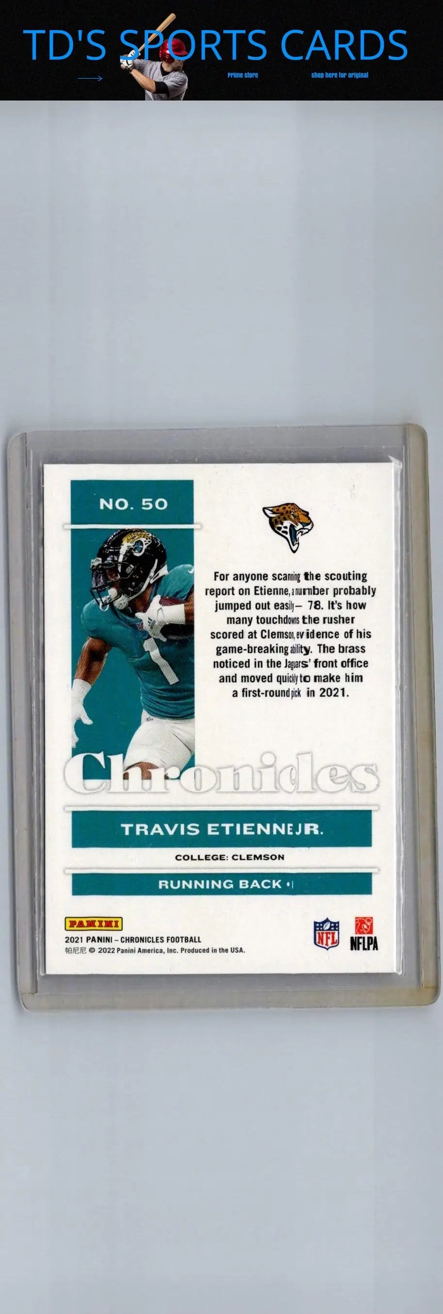 Travis Etienne Jr football card from 2021 Panini Chronicles product for collectors