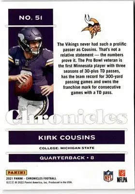 2021 Panini Chronicles #51 Kirk Cousins - Football Card Single